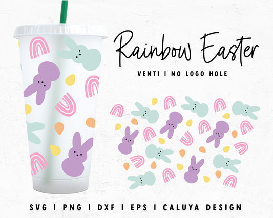 Venti Cup No Hole Rainbow & Easter Bunny Cup Wrap Cut File for Cricut, Cameo Silhouette | Free SVG Cut File