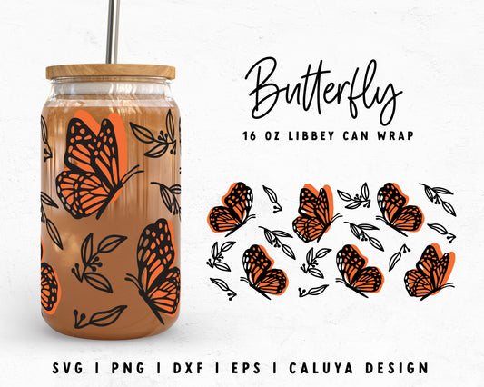 16oz Libbey Can Butterfly Cup Wrap Cut File for Cricut, Cameo Silhouette | Free SVG Cut File