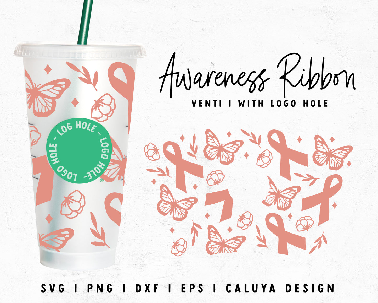 Venti Cup With HoleRibbons With Butterflies Wrap Cut File for Cricut, Cameo Silhouette | Free SVG Cut File