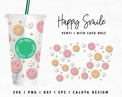 Venti Cup With Hole Happy Smile Cup Wrap Cut File for Cricut, Cameo Silhouette | Free SVG Cut File
