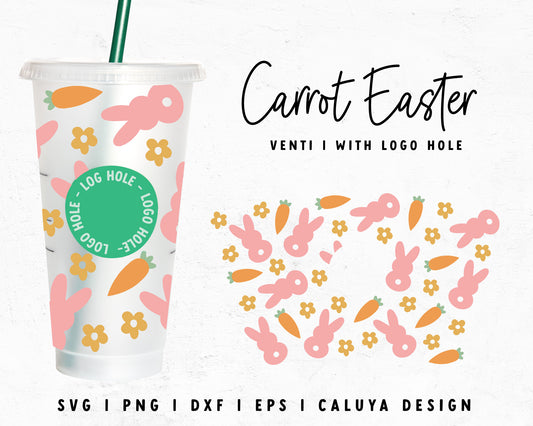 Venti Cup With Hole Bunny Carrot Easter Cup Wrap Cut File for Cricut, Cameo Silhouette | Free SVG Cut File