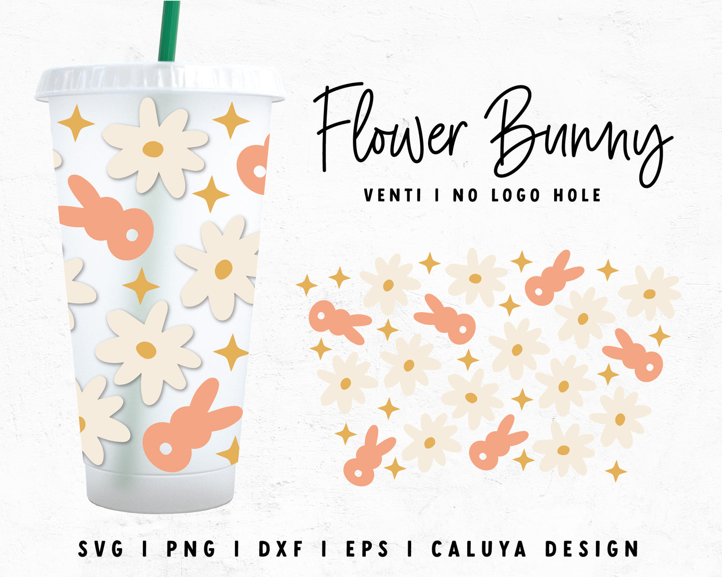 Venti Cup No Hole Flower & Easter Bunny Cup Wrap Cut File for Cricut, Cameo Silhouette | Free SVG Cut File
