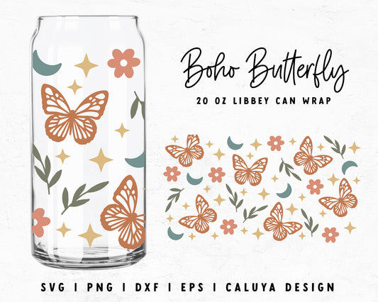 20oz Libbey Can Boho Butterfly Cup Wrap Cut File for Cricut, Cameo Silhouette | Free SVG Cut File