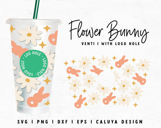 Venti Cup With Hole Flower & Easter Bunny Cup Wrap Cut File for Cricut, Cameo Silhouette | Free SVG Cut File