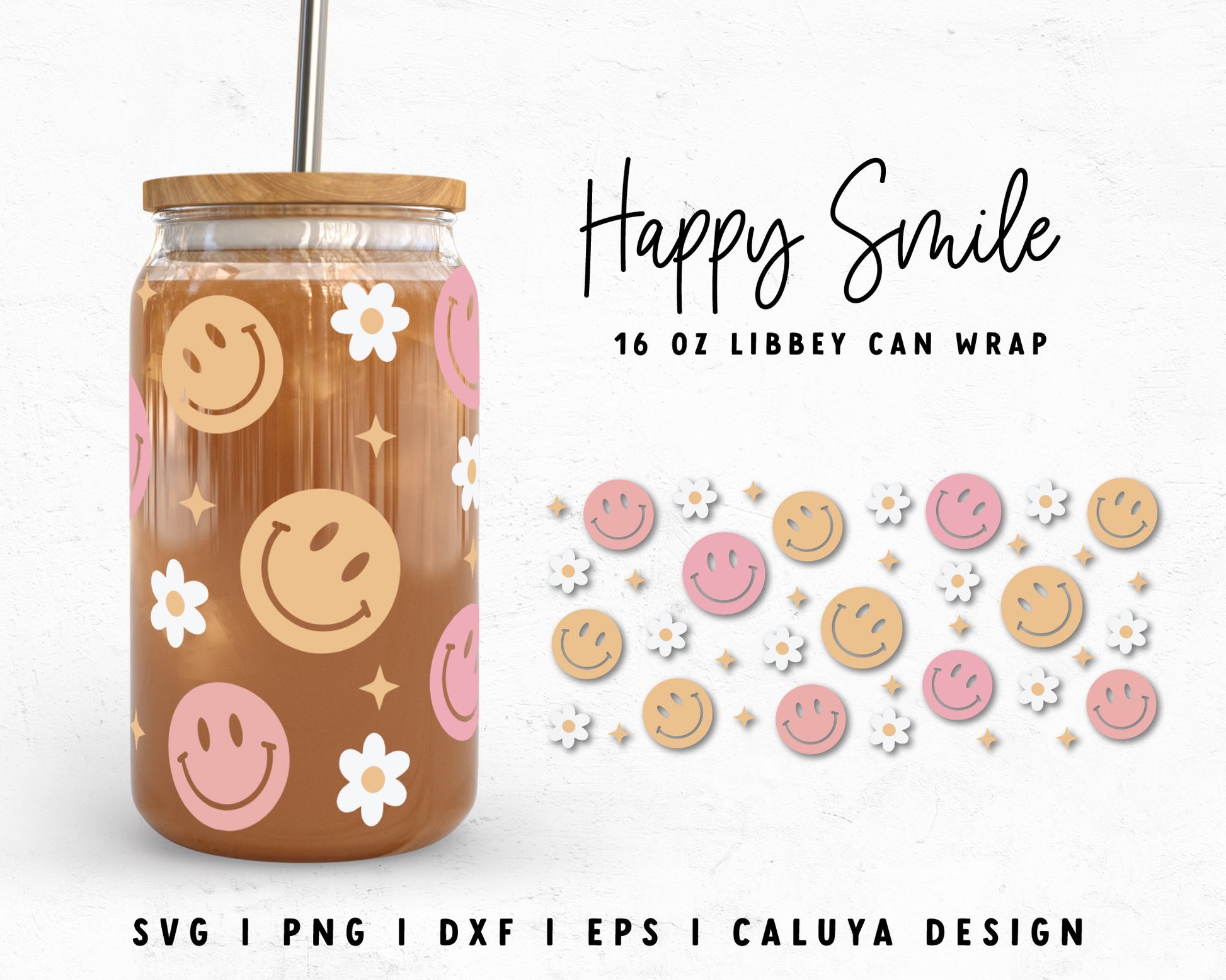 16oz Libbey Can Happy Smile Cup Wrap SVG Cut File for Cricut, Cameo  Silhouette – Caluya Design