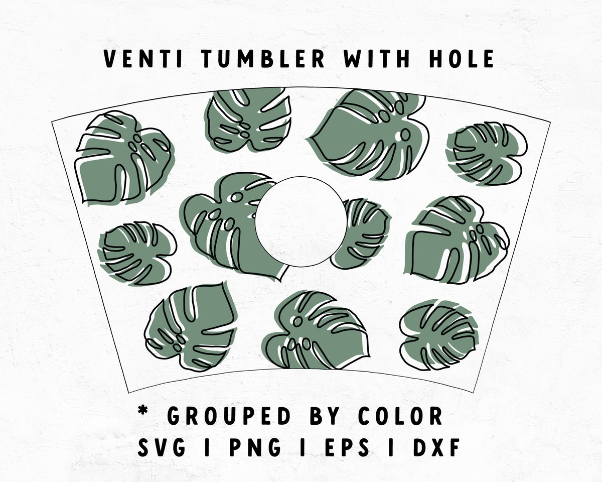 Venti Cup With Hole Monstera Leaf Cup Wrap SVG Cut File for Cricut ...