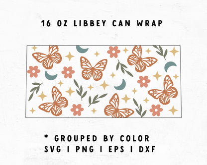 16oz Libbey Can Cup Wrap | Boho Butterfly Cup SVG