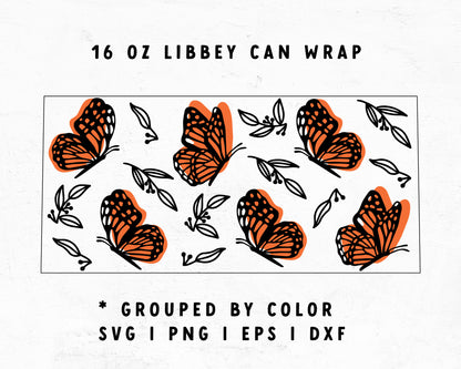 16oz Libbey Can Cup Wrap | Butterfly Cup Wrap SVG