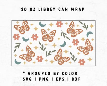 20oz Libbey Can Boho Butterfly Cup Wrap