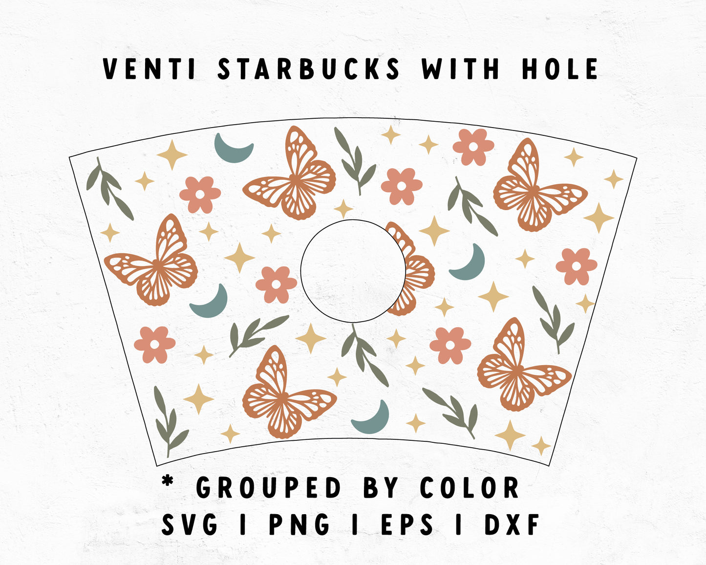 Venti Cup With Hole Boho Butterfly Cup Wrap