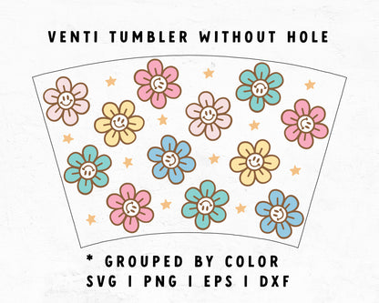 Venti Cup No Hole Smiley Face Flower Cup Wrap