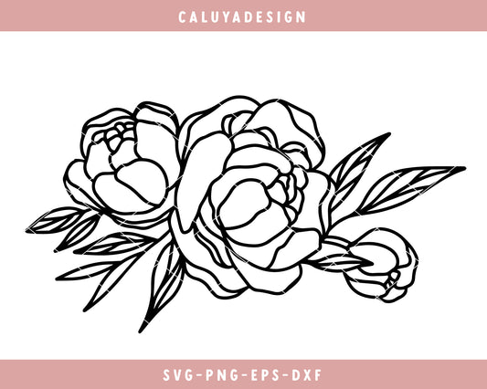 Peony Floral Bouquet SVG Cut File for Cricut, Cameo Silhouette | Floral Line Art SVG Cut File