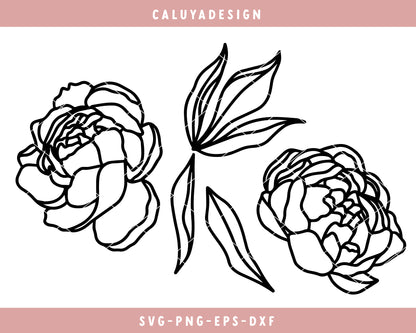 Hand Drawn Peony SVG Cut File for Cricut, Cameo Silhouette | Line Art Flower SVG