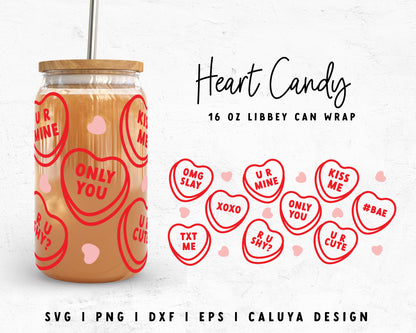 16oz Libbey Can Cup Wrap | Heart Candy Outline SVG