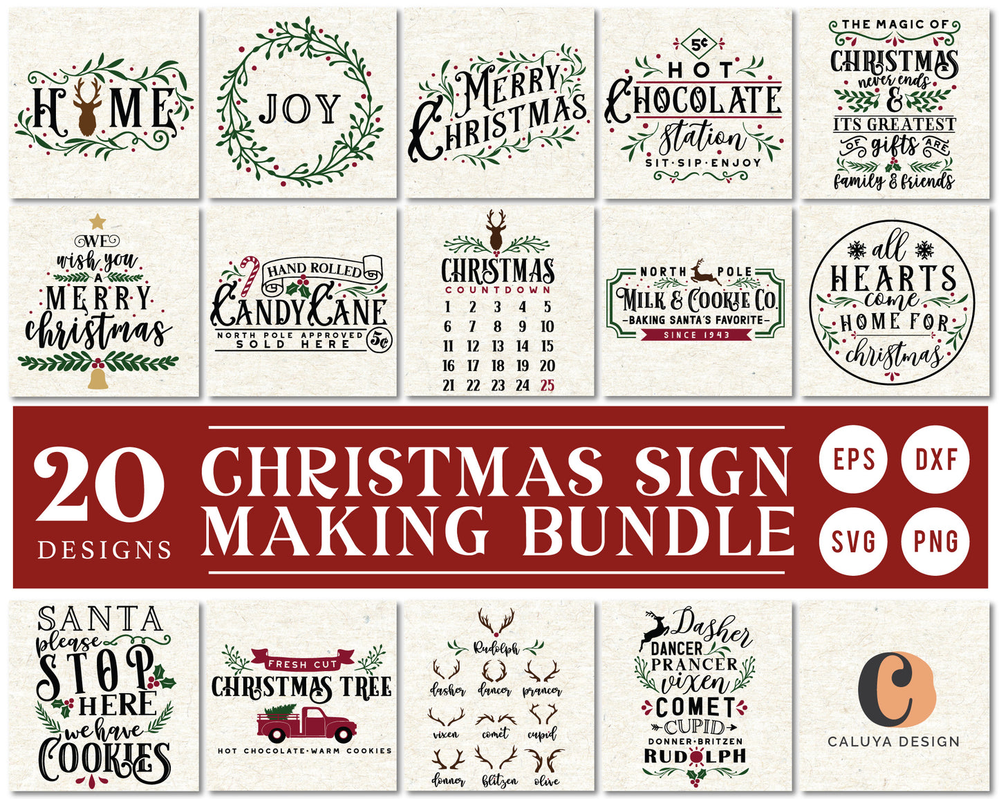 Vintage Christmas Sign Making SVG Bundle | 20 Pack