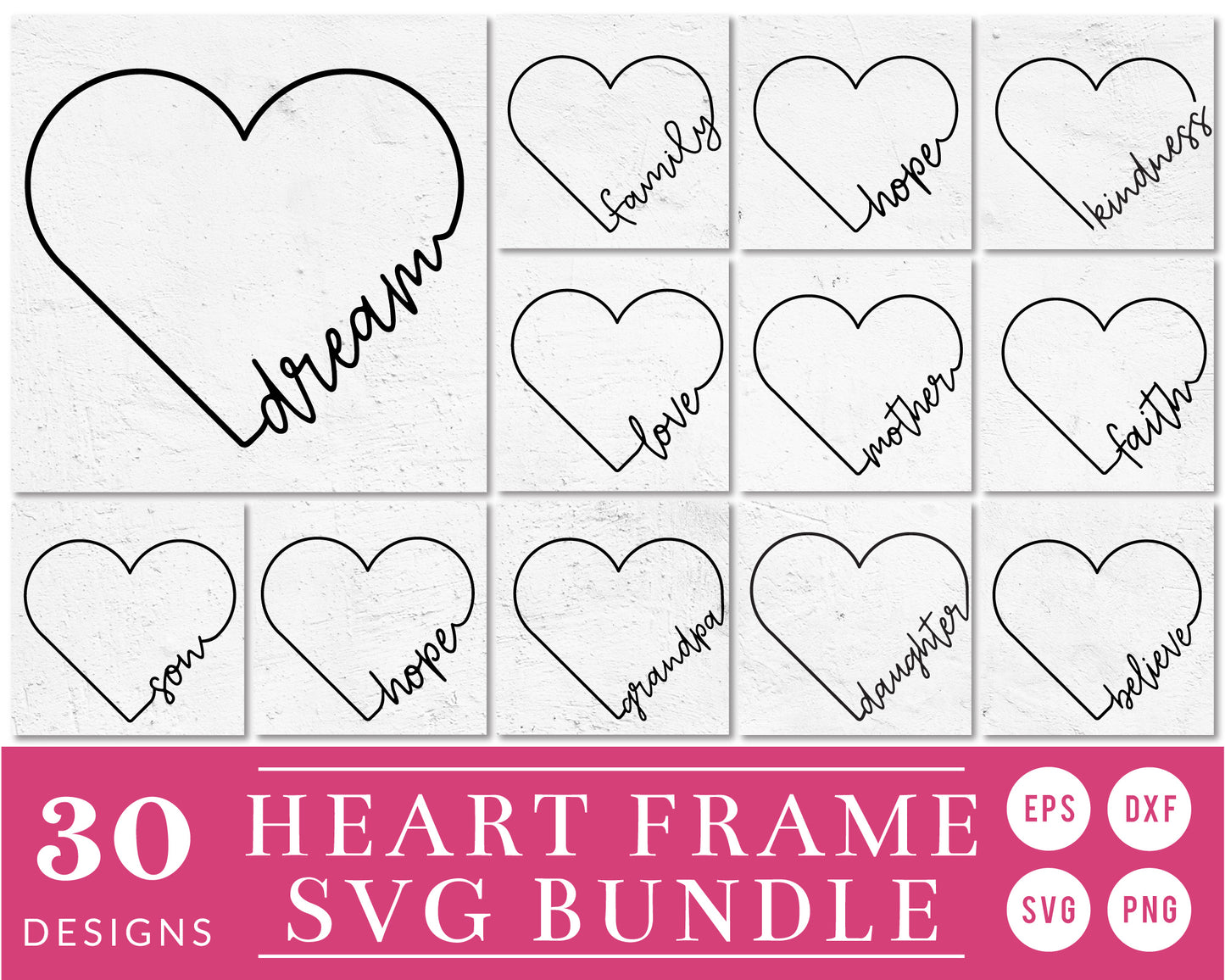 Heart Frame with Words SVG Bundle