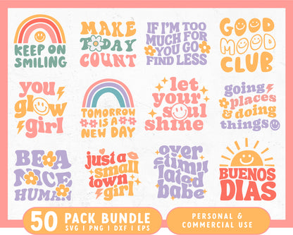 Wavy Groovy SVG Bundle | 50 Retro & Happy SVG Designs