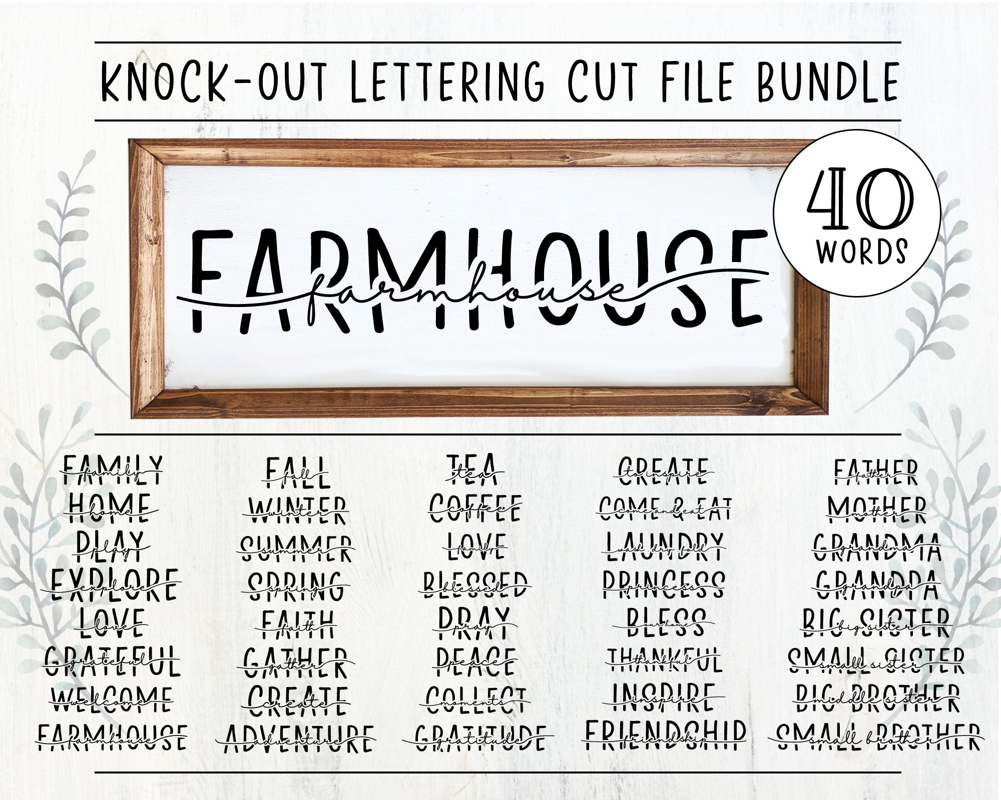 Knock-Out Farmhouse Lettering SVG Bundle – Caluya Design
