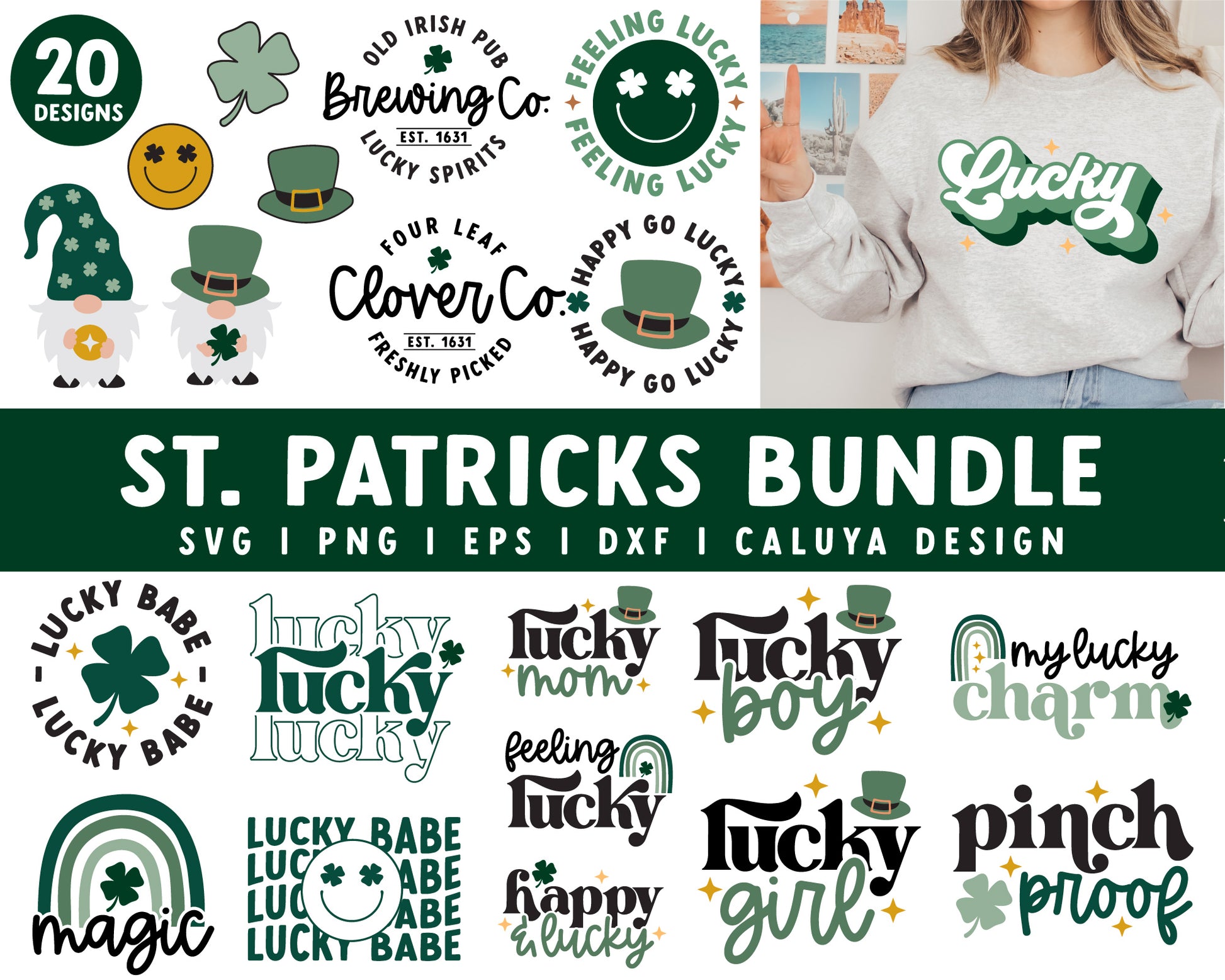 Happy St Patricks Day SVG, Lucky SVG, Shamrock SVG, Digital Download, Cut  File, Sublimation, Clip Art (includes svg/png/dxf file formats)