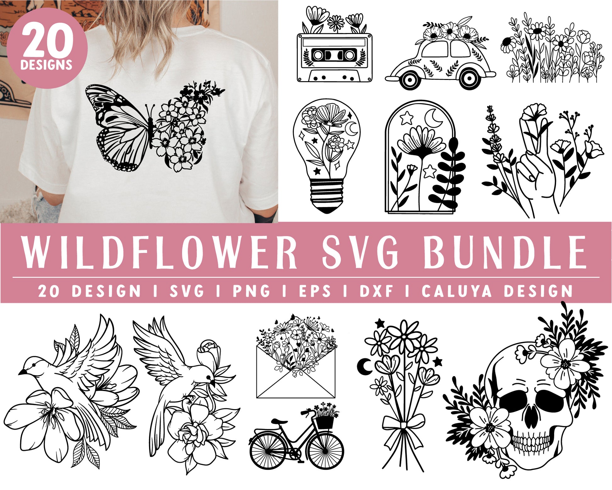 Wildflower SVG Bundle For Cricut Craft | Spring SVG, Floral Butterfly SVG