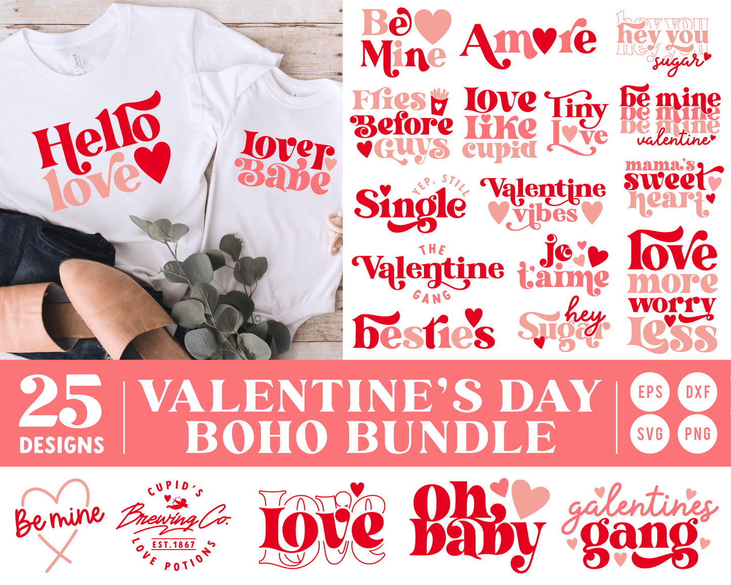 Valentine's Day Boho SVG Cut File Bundle For Cricut Craft, Cameo Silhouette Craft