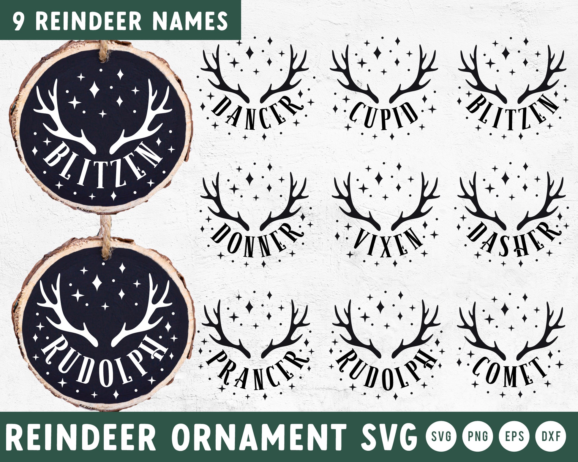 Reindeer Name Ornament SVG Bundle For Cricut, Cameo Silhouette