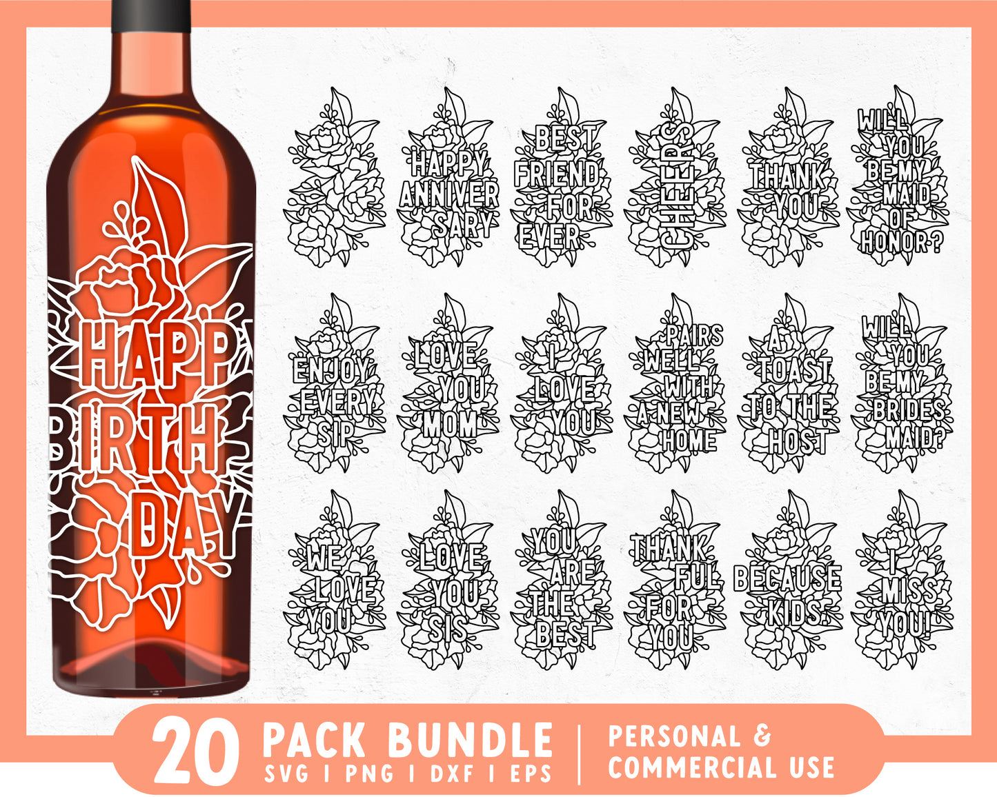 Wine Decoration SVG Bundle | 20 Designs for All Year Around Event