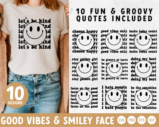 Retro Smiley & Good Vibes Only SVG Cut File Mini Bundle for Cricut, Cameo Silhouette | Hippies, Groovy Quotes Cutting File
