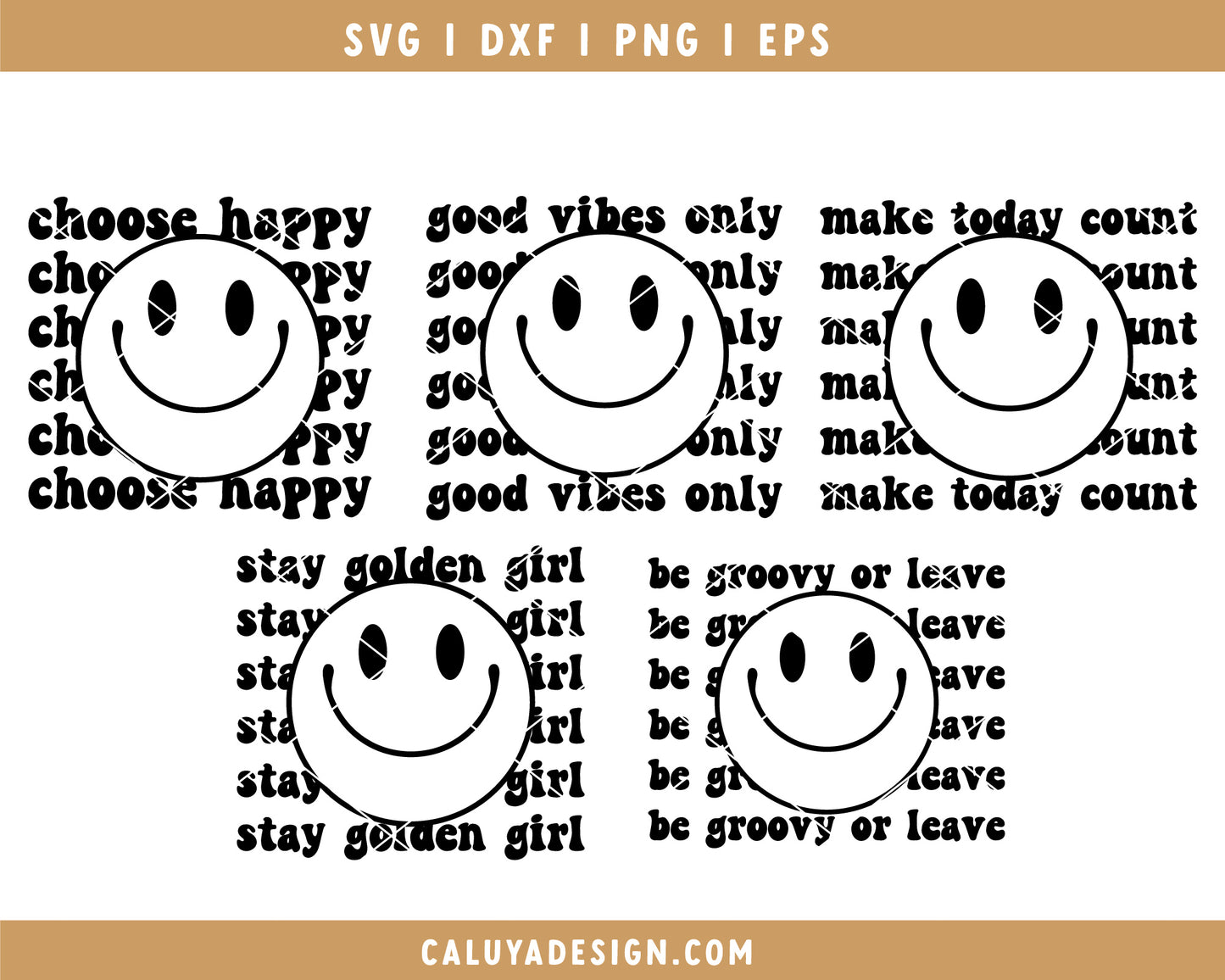 Retro Smiley & Good Vibes Only SVG Cut File Mini Bundle for Cricut, Cameo Silhouette | Hippies, Groovy Quotes Cutting File