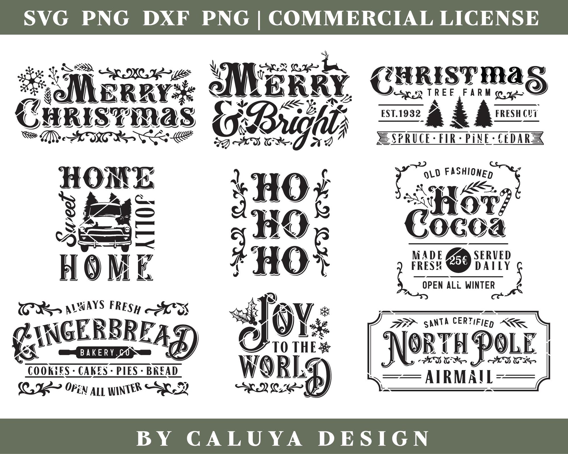 Vintage Christmas Sign Making SVG Bundle For Cricut, Cameo