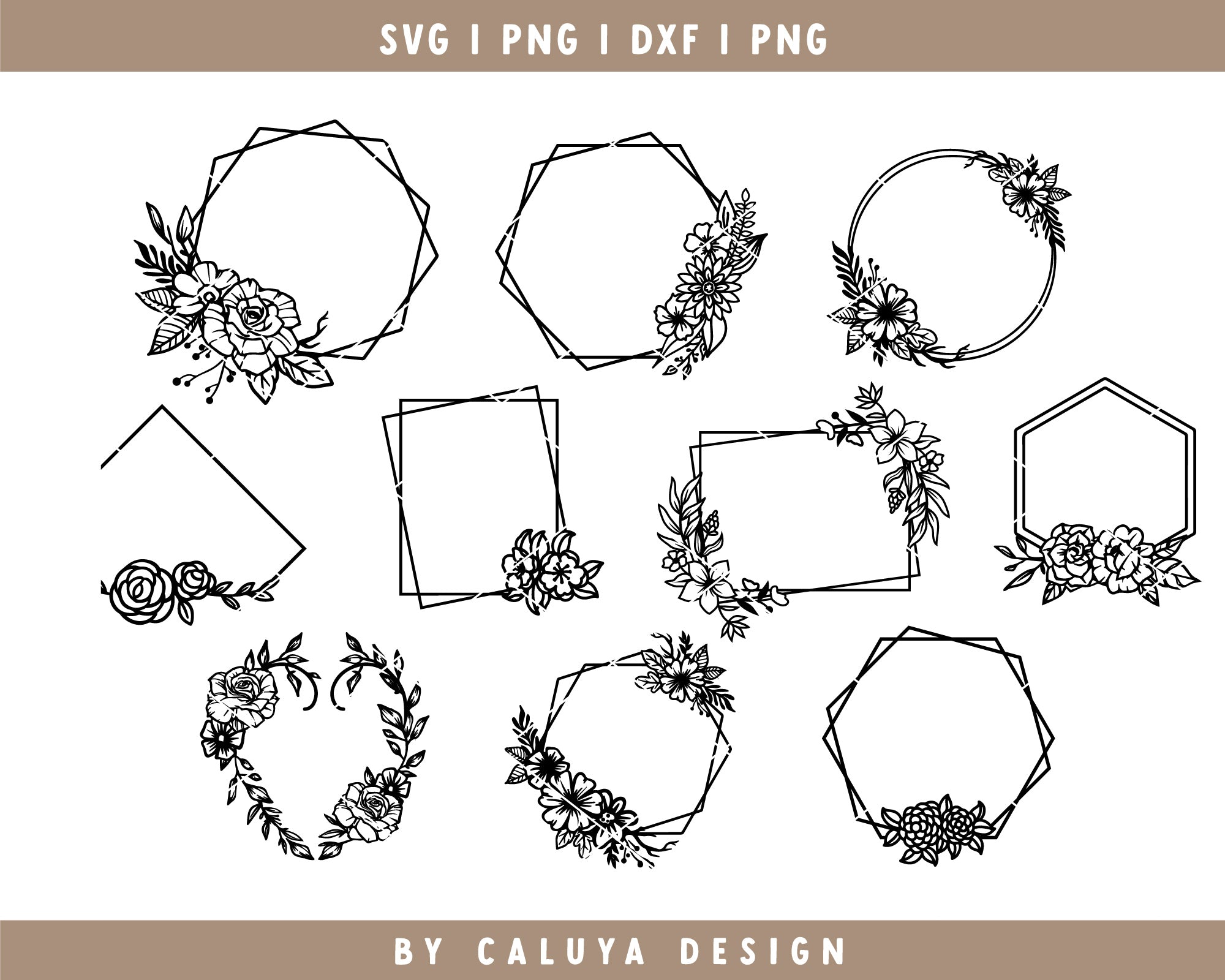 Floral Frame & Monogram SVG Bundle For Cricut, Cameo Silhouette | Sign ...