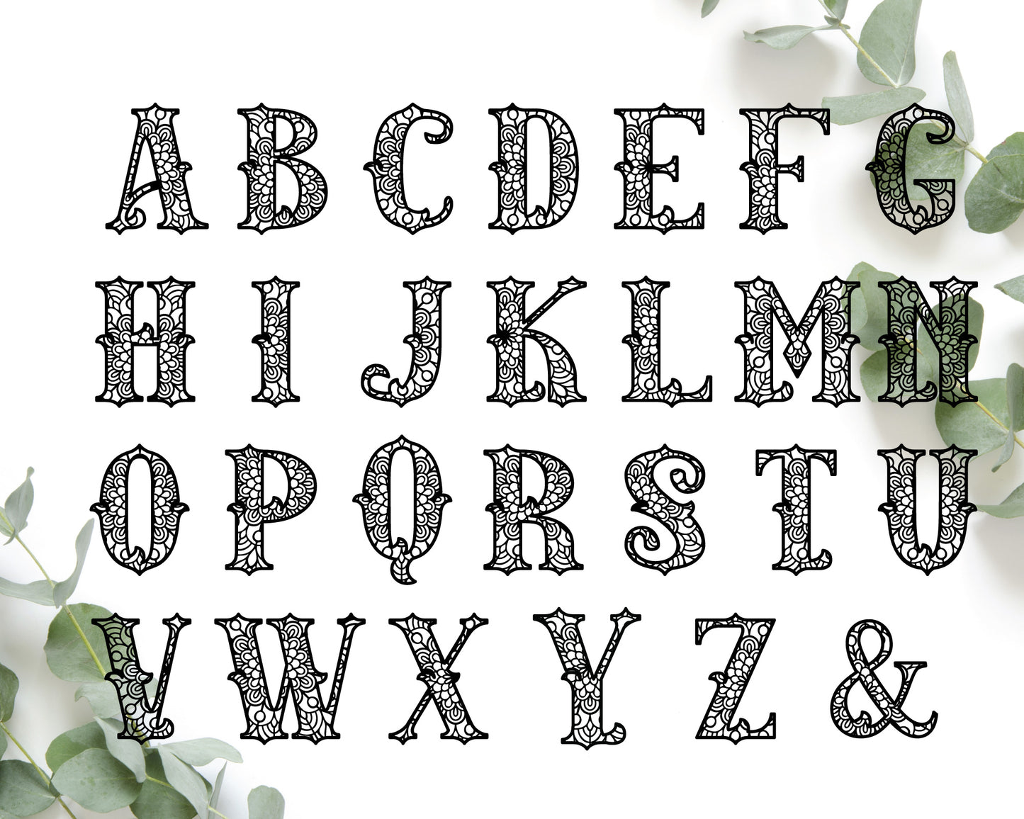 Vintage Zentangle Monogram SVG For Cricut, Cameo Silhouette – Caluya Design