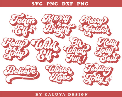 Fun Retro Christmas Quote SVG Bundle | 20 Pack
