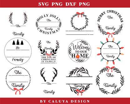 Classic Holiday Family Sign Making Monogram SVG Bundle For Cricut, Cameo Silhouette