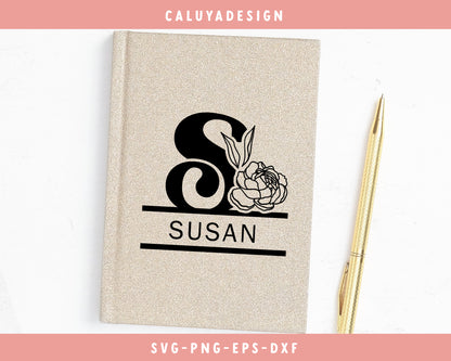 Hand Drawn Floral Split Monogram SVG Cut File for Cricut, Cameo Silhouette 