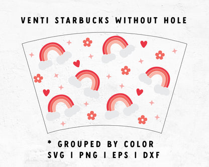 Venti Cup No Hole Wrap Pink Heart Rainbow SVG