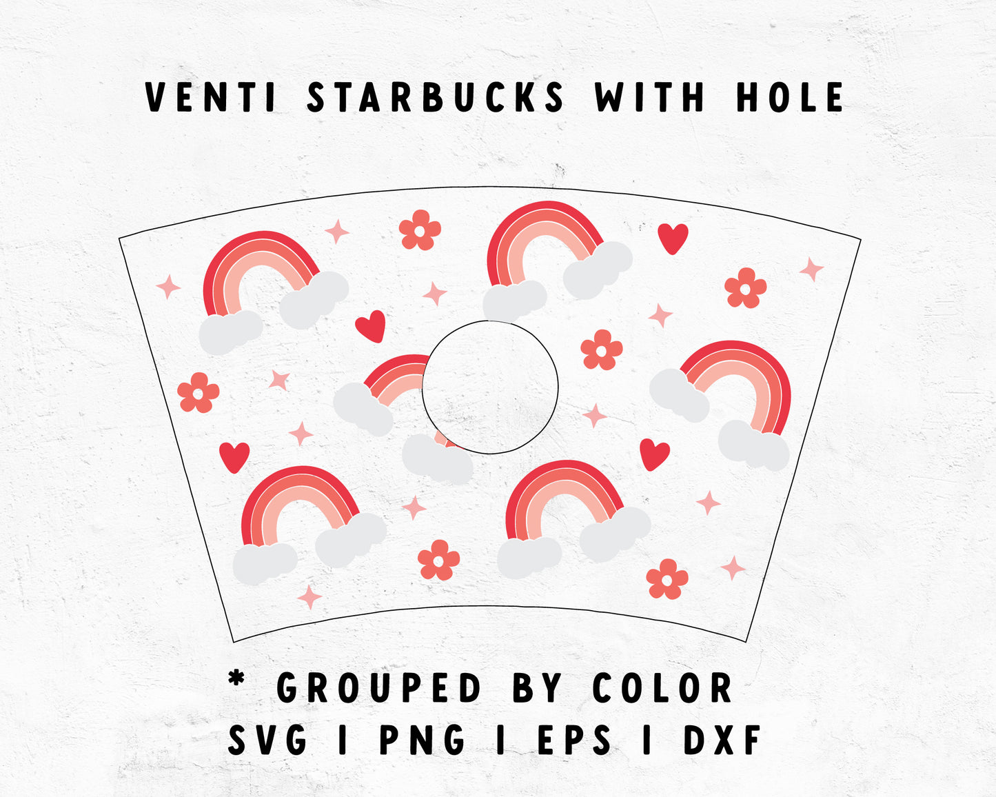 Venti Cup With Hole Pink Heart Rainbow Wrap SVG