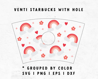 Venti Cup With Hole Pink Heart Rainbow Wrap SVG