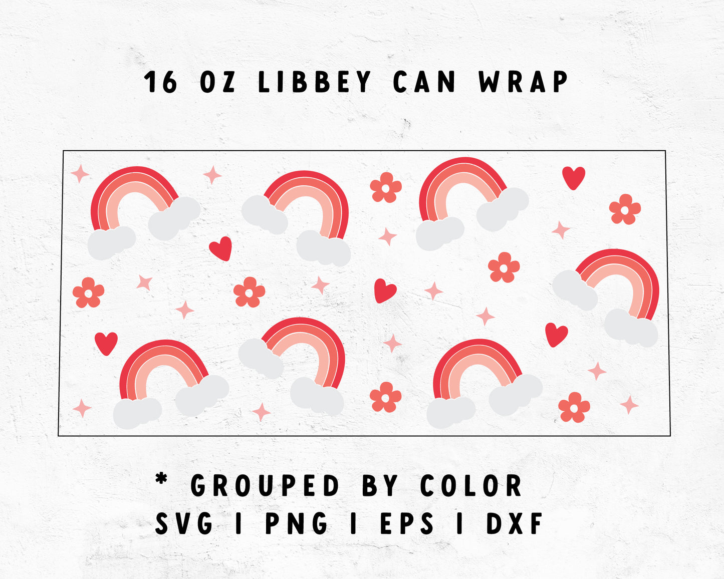 16oz Libbey Can Cup Wrap | Pink Heart Rainbow Libbey Can Wrap SVG