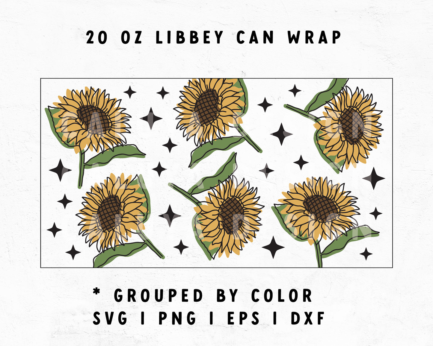 20oz Libbey Can Cup Wrap | Retro Sunflower SVG
