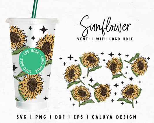 With Logo Venti Cup Wrap SVG | Retro Sunflower SVG Cut File for Cricut, Cameo Silhouette | Free SVG Cut File