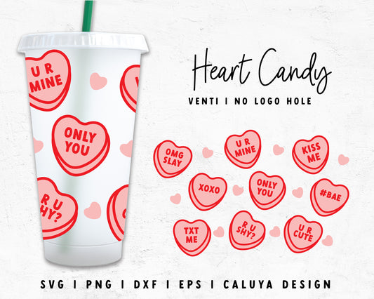 Venti No Hole | Valentine Heart Candy Tumbler Wrap SVG | Valentine Glass Cap Wrap SVG