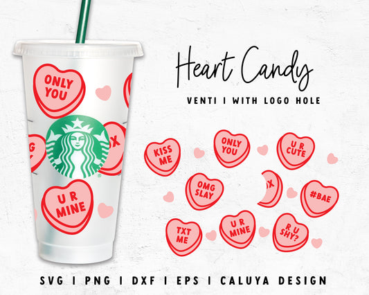 Venti With Hole Valentine Heart Candy Tumbler Wrap SVG | Valentine Glass Cap Wrap SVG
