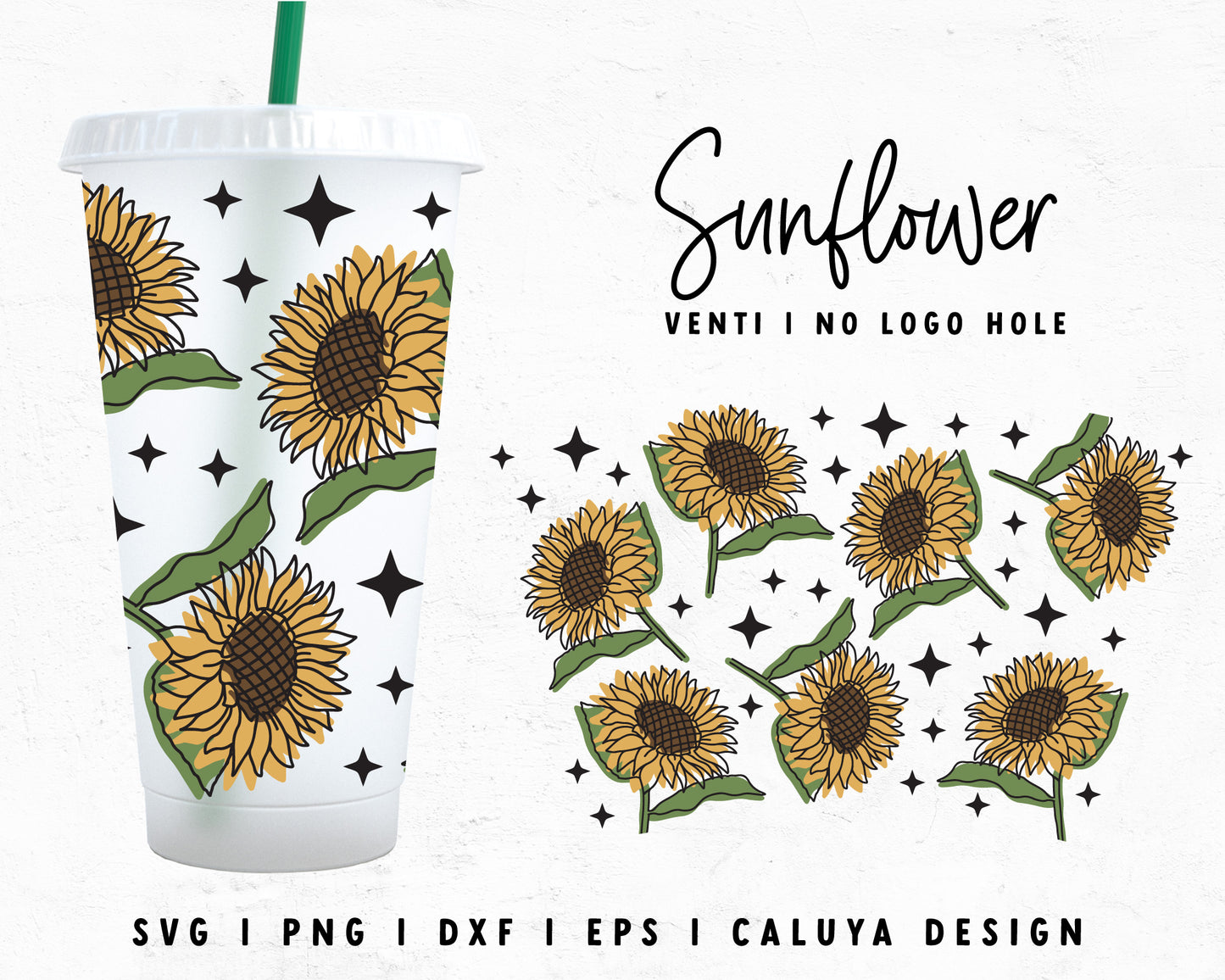 No Logo Venti Cup Wrap SVG | Retro Sunflower SVG Cut File for Cricut, Cameo Silhouette | Free SVG Cut File
