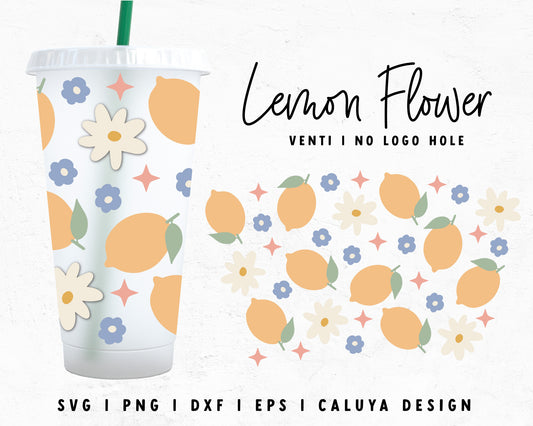 No Logo Venti Cup Wrap SVG | Cute Lemon with Flowers Cut File for Cricut, Cameo Silhouette | Free SVG Cut File