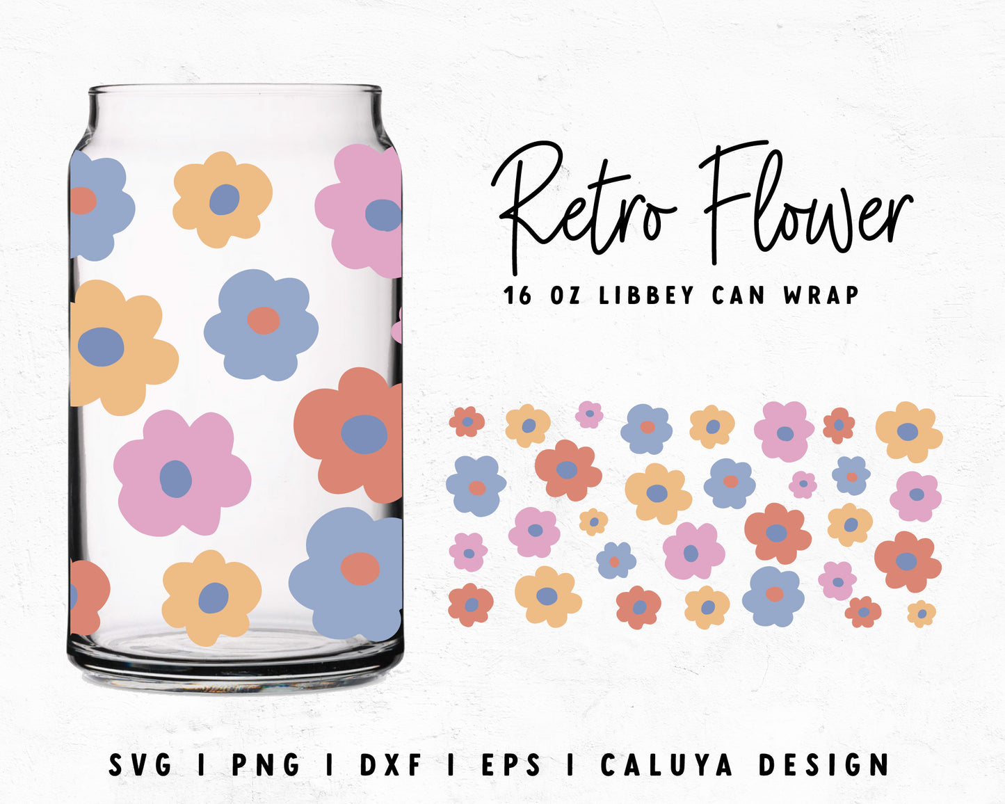 16oz Retro Cute Flower Libbey Can Cup Wrap Cut File for Cricut, Cameo Silhouette | Free SVG Cut File