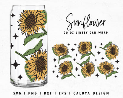 20oz Libbey Can Cup Wrap | Retro Sunflower SVG Cut File for Cricut, Cameo Silhouette | Free SVG Cut File