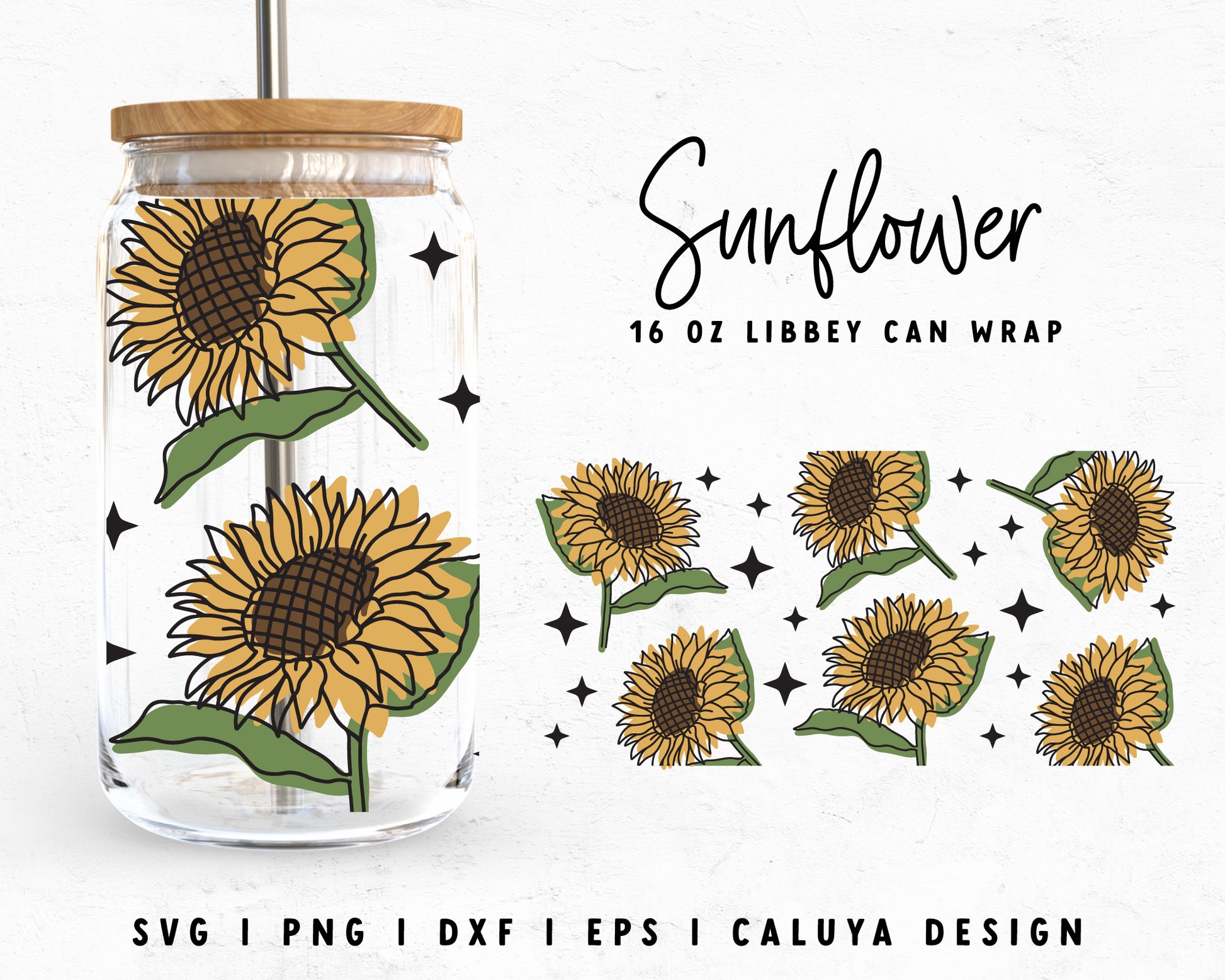 16oz Libbey Can Cup Wrap | Retro Sunflower SVG Cut File for Cricut, Cameo Silhouette | Free SVG Cut File