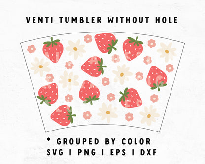 No Logo Venti Cup Wrap SVG | Cute Strawberry with Flowers