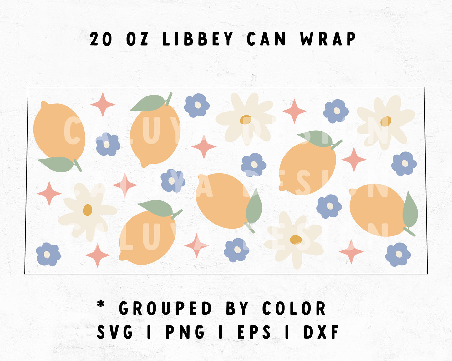 20oz Libbey Can Cup Wrap | Cute Lemon with Flowers